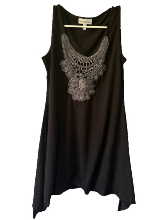 Fashion Bug Tops - Fashion Bug Tank Top Womens XS Black Crochet Bib Neck Knit Hanky Hem Whimsigoth